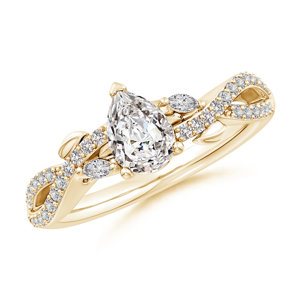 7x5mm IJI1I2 Nature-Inspired Pear and Marquise Diamond Side Stone Engagement Ring in Yellow Gold