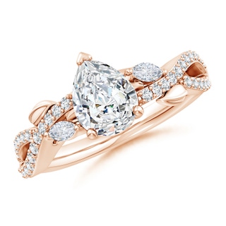 8.5x6.5mm GVS2 Nature-Inspired Pear and Marquise Diamond Side Stone Engagement Ring in Rose Gold