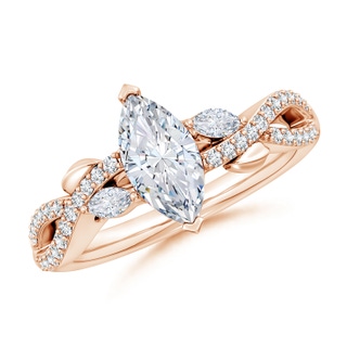 10x5mm GVS2 Nature-Inspired Marquise Diamond Side Stone Engagement Ring in 18K Rose Gold