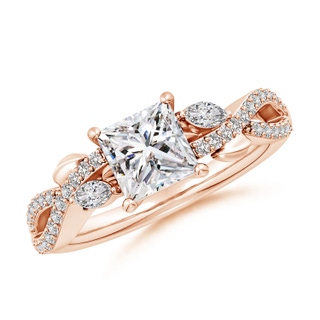 5.5mm IJI1I2 Nature-Inspired Princess-Cut and Marquise Diamond Side Stone Engagement Ring in Rose Gold