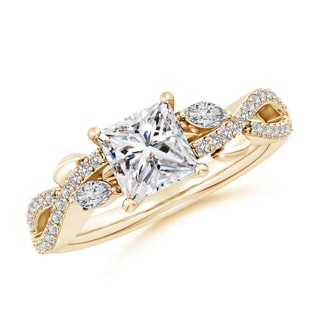 5.5mm IJI1I2 Nature-Inspired Princess-Cut and Marquise Diamond Side Stone Engagement Ring in Yellow Gold