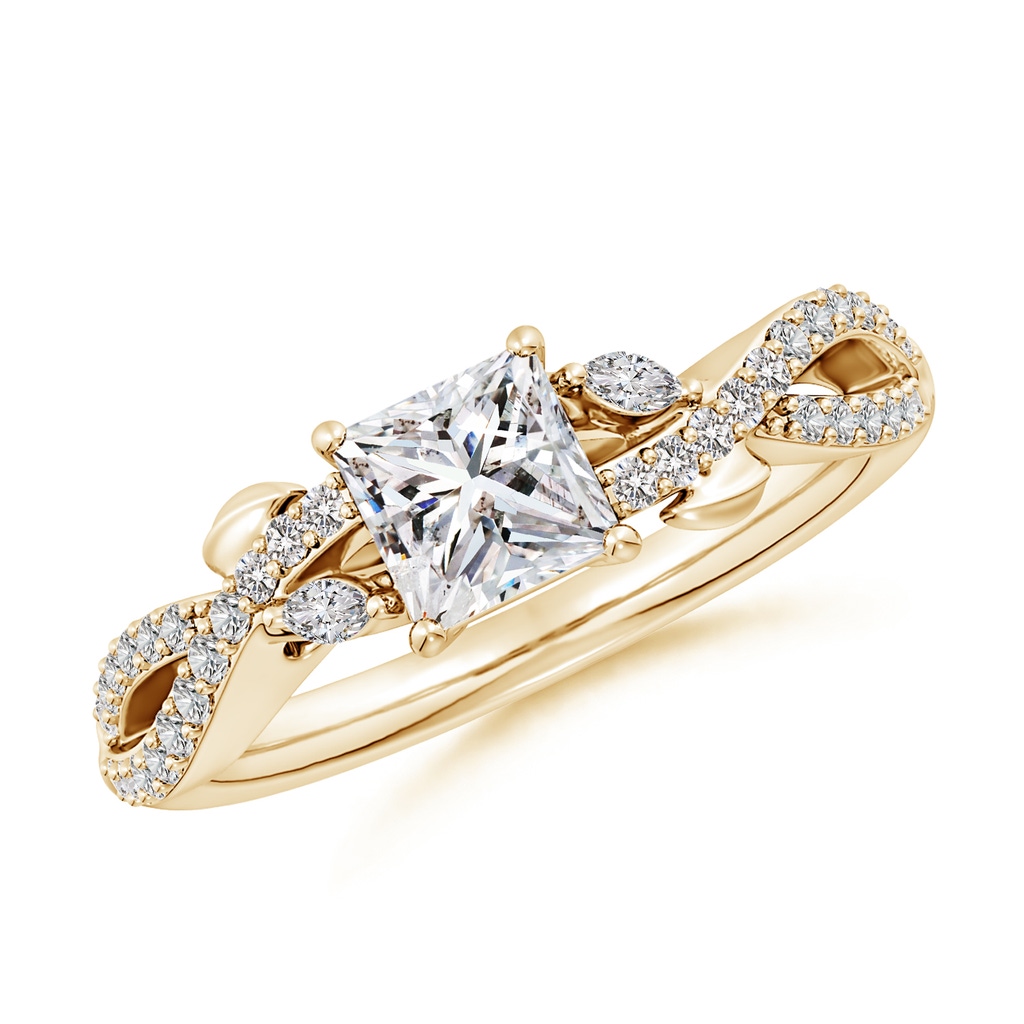 5mm IJI1I2 Nature-Inspired Princess-Cut and Marquise Diamond Side Stone Engagement Ring in Yellow Gold