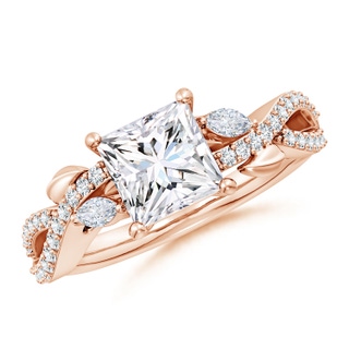 6.5mm GVS2 Nature-Inspired Princess-Cut and Marquise Diamond Side Stone Engagement Ring in Rose Gold