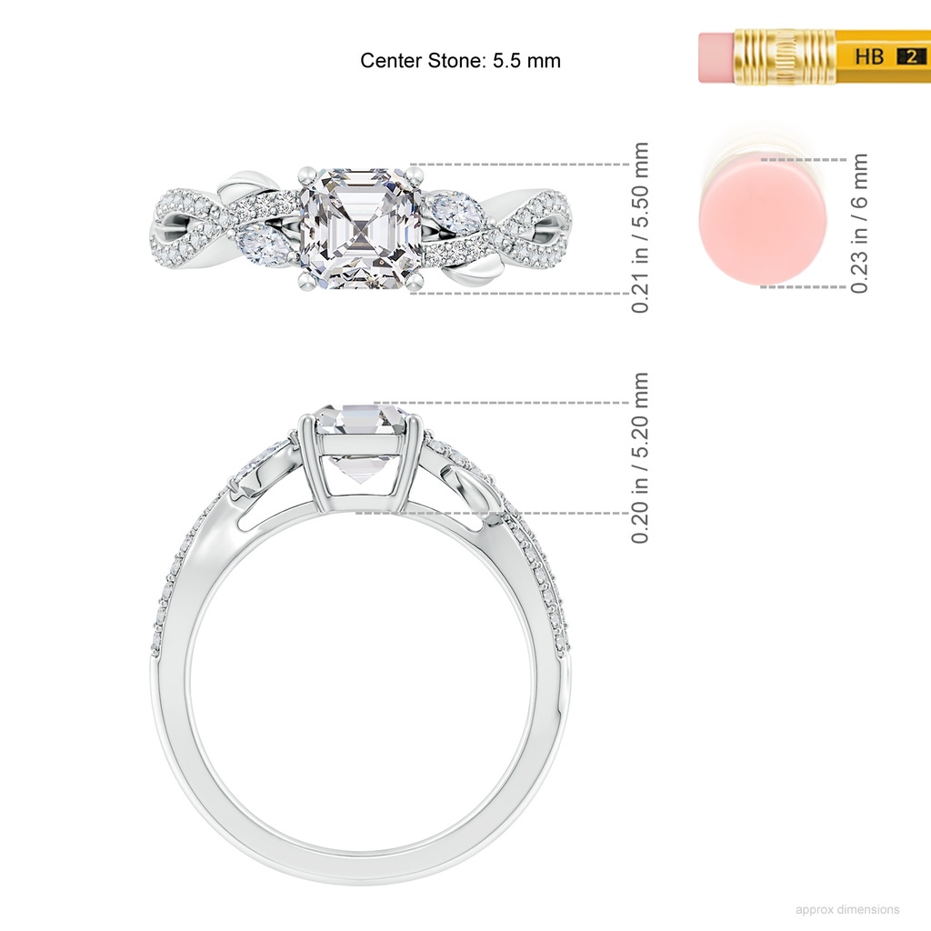 5.5mm HSI2 Nature-Inspired Asscher-Cut and Marquise Diamond Side Stone Engagement Ring in White Gold ruler