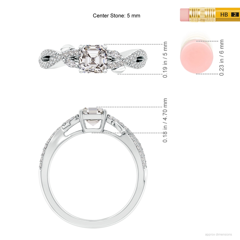5mm IJI1I2 Nature-Inspired Asscher-Cut and Marquise Diamond Side Stone Engagement Ring in White Gold ruler
