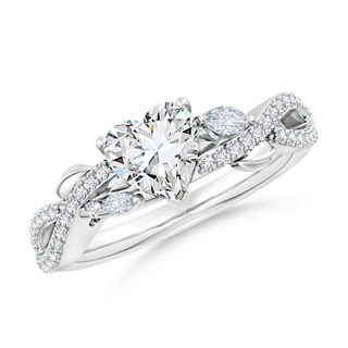 6.5mm GVS2 Nature-Inspired Heart and Marquise Diamond Side Stone Engagement Ring in P950 Platinum