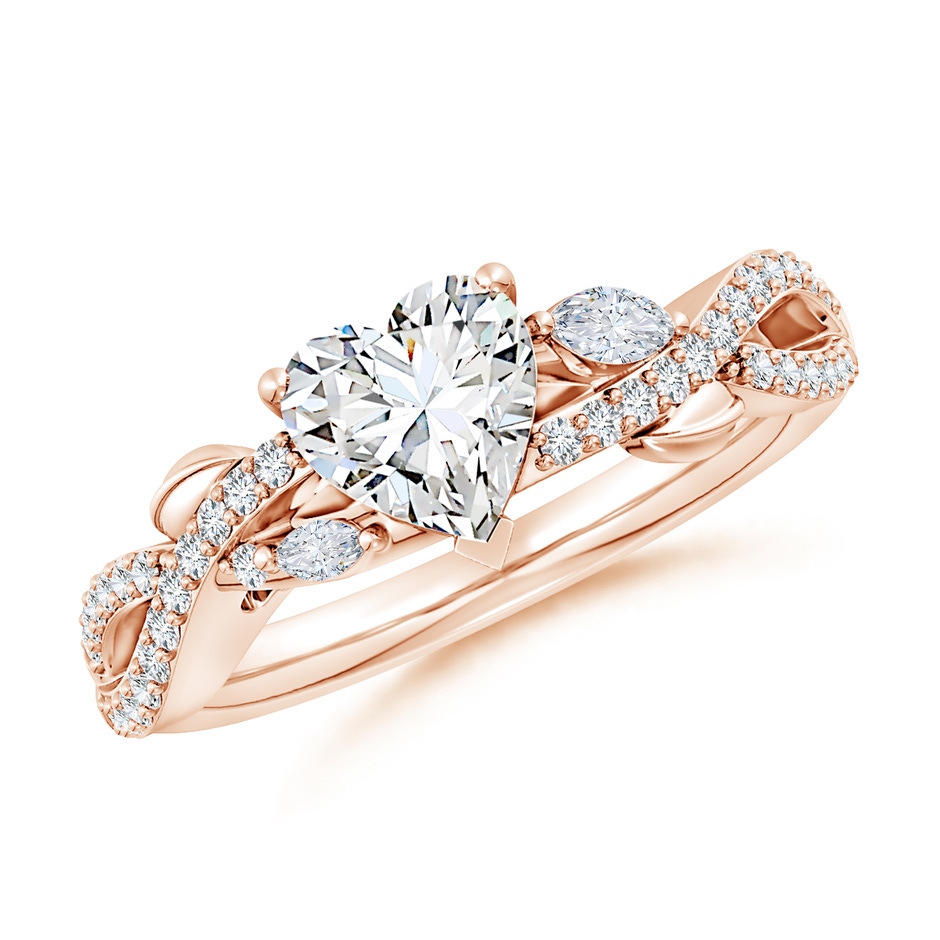 6.5mm GVS2 Nature-Inspired Heart and Marquise Diamond Side Stone Engagement Ring in Rose Gold 