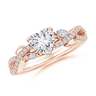 6.5mm HSI2 Nature-Inspired Heart and Marquise Diamond Side Stone Engagement Ring in 18K Rose Gold