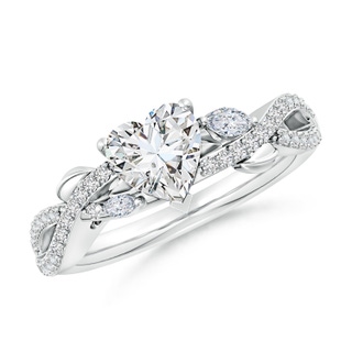 6.5mm HSI2 Nature-Inspired Heart and Marquise Diamond Side Stone Engagement Ring in P950 Platinum