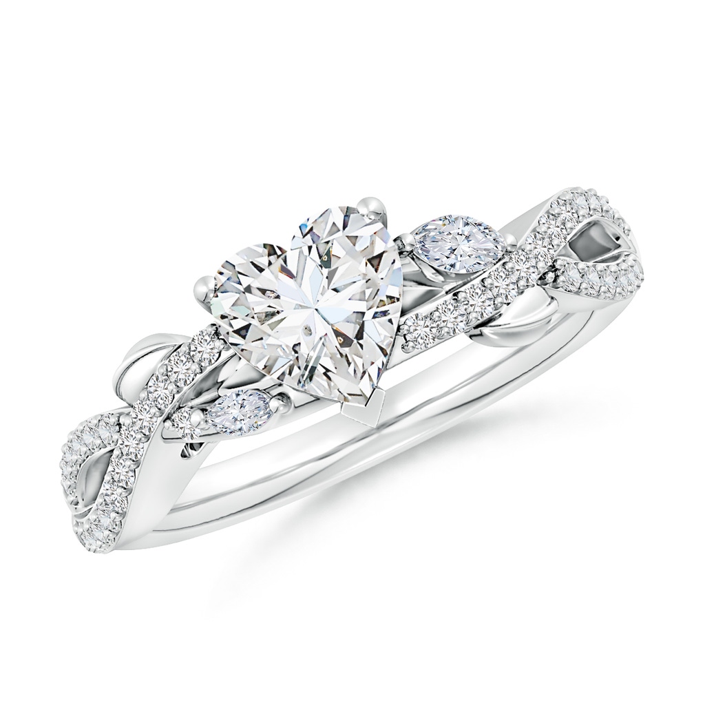 6.5mm HSI2 Nature-Inspired Heart and Marquise Diamond Side Stone Engagement Ring in White Gold