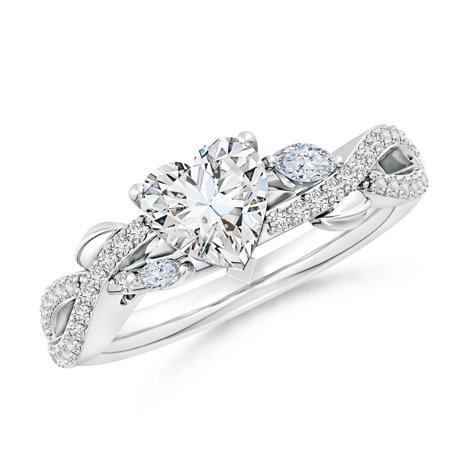 6.5mm HSI2 Nature-Inspired Heart and Marquise Diamond Side Stone Engagement Ring in White Gold 