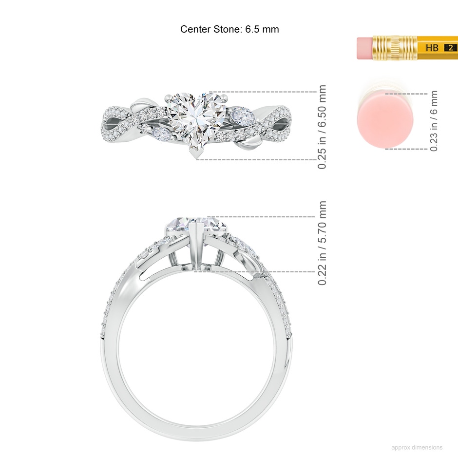 6.5mm HSI2 Nature-Inspired Heart and Marquise Diamond Side Stone Engagement Ring in White Gold ruler