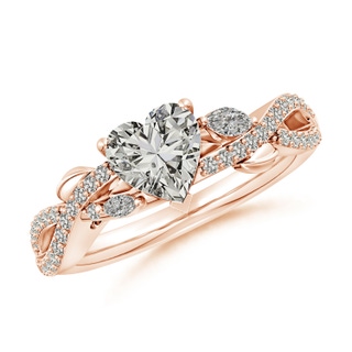 6.5mm KI3 Nature-Inspired Heart and Marquise Diamond Side Stone Engagement Ring in Rose Gold