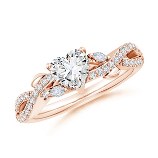 6mm GVS2 Nature-Inspired Heart and Marquise Diamond Side Stone Engagement Ring in Rose Gold