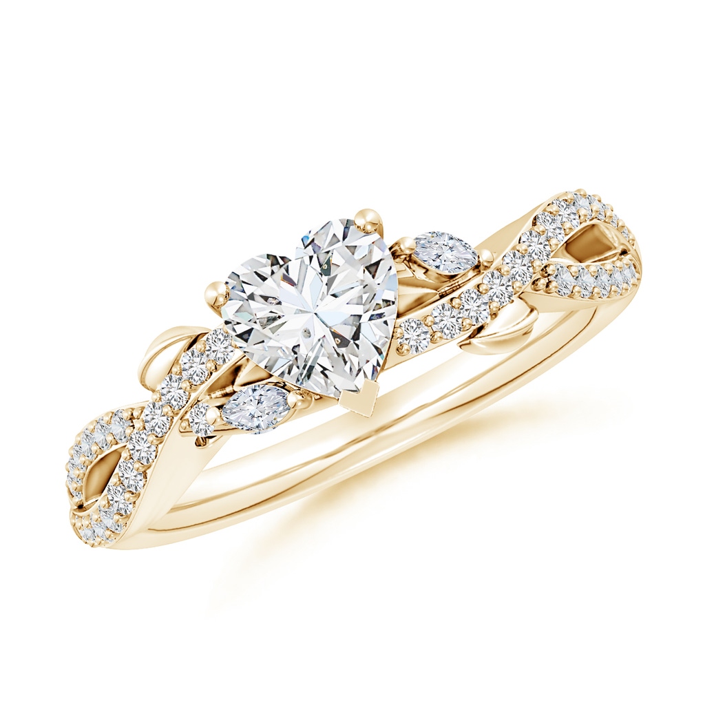 6mm HSI2 Nature-Inspired Heart and Marquise Diamond Side Stone Engagement Ring in Yellow Gold