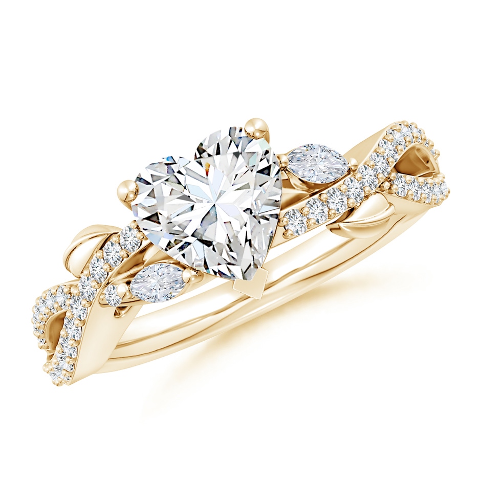 7.5mm GVS2 Nature-Inspired Heart and Marquise Diamond Side Stone Engagement Ring in 9K Yellow Gold 