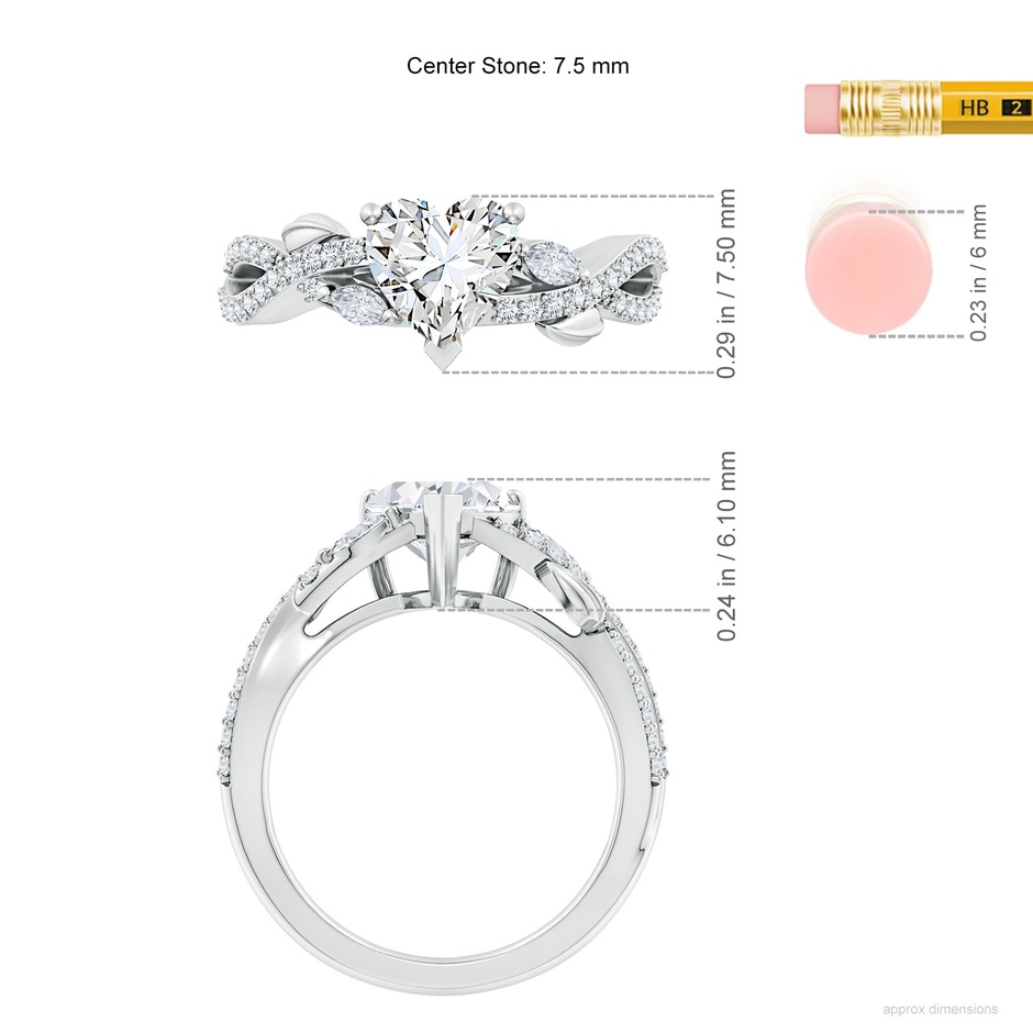 7.5mm GVS2 Nature-Inspired Heart and Marquise Diamond Side Stone Engagement Ring in P950 Platinum ruler