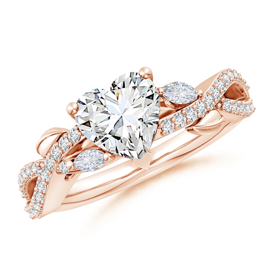 7.5mm GVS2 Nature-Inspired Heart and Marquise Diamond Side Stone Engagement Ring in Rose Gold 