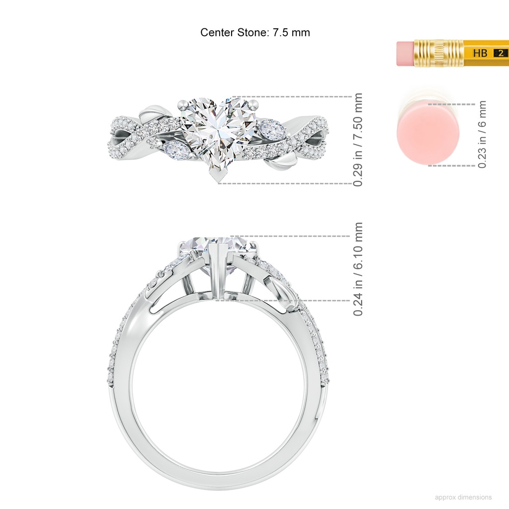 7.5mm HSI2 Nature-Inspired Heart and Marquise Diamond Side Stone Engagement Ring in P950 Platinum ruler