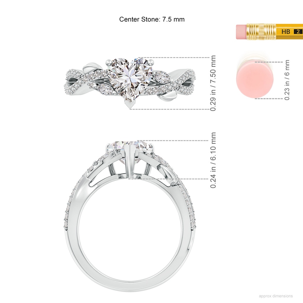 7.5mm IJI1I2 Nature-Inspired Heart and Marquise Diamond Side Stone Engagement Ring in P950 Platinum ruler