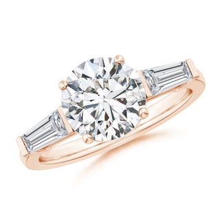 8.9mm HSI2 Round and Tapered Baguette Diamond Side Stone Engagement Ring in 10K Rose Gold