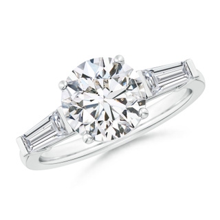 8.9mm HSI2 Round and Tapered Baguette Diamond Side Stone Engagement Ring in White Gold