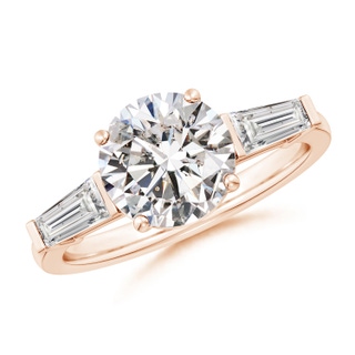 8.9mm IJI1I2 Round and Tapered Baguette Diamond Side Stone Engagement Ring in 18K Rose Gold