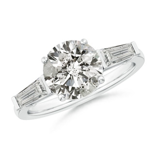 8.9mm KI3 Round and Tapered Baguette Diamond Side Stone Engagement Ring in P950 Platinum