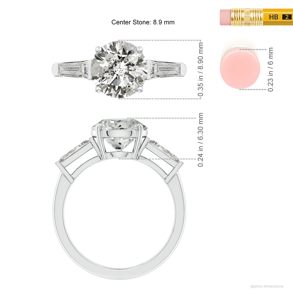 8.9mm KI3 Round and Tapered Baguette Diamond Side Stone Engagement Ring in P950 Platinum ruler