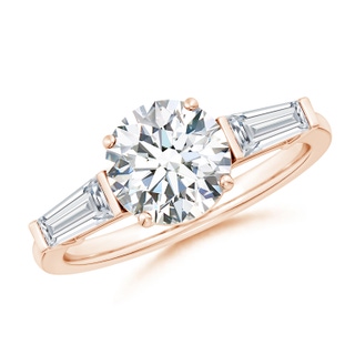 8mm GVS2 Round and Tapered Baguette Diamond Side Stone Engagement Ring in 18K Rose Gold