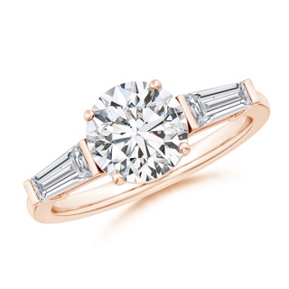 8mm HSI2 Round and Tapered Baguette Diamond Side Stone Engagement Ring in 18K Rose Gold
