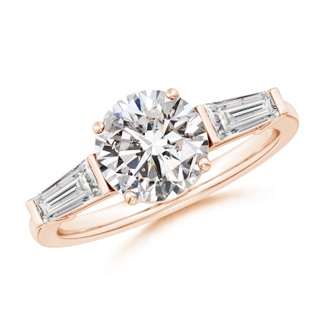 8mm IJI1I2 Round and Tapered Baguette Diamond Side Stone Engagement Ring in Rose Gold