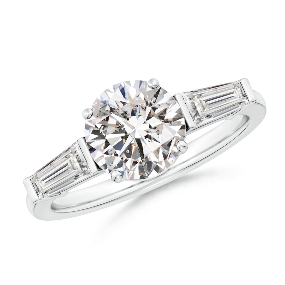 8mm IJI1I2 Round and Tapered Baguette Diamond Side Stone Engagement Ring in White Gold 