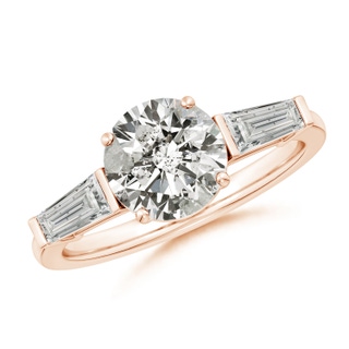 8mm KI3 Round and Tapered Baguette Diamond Side Stone Engagement Ring in Rose Gold