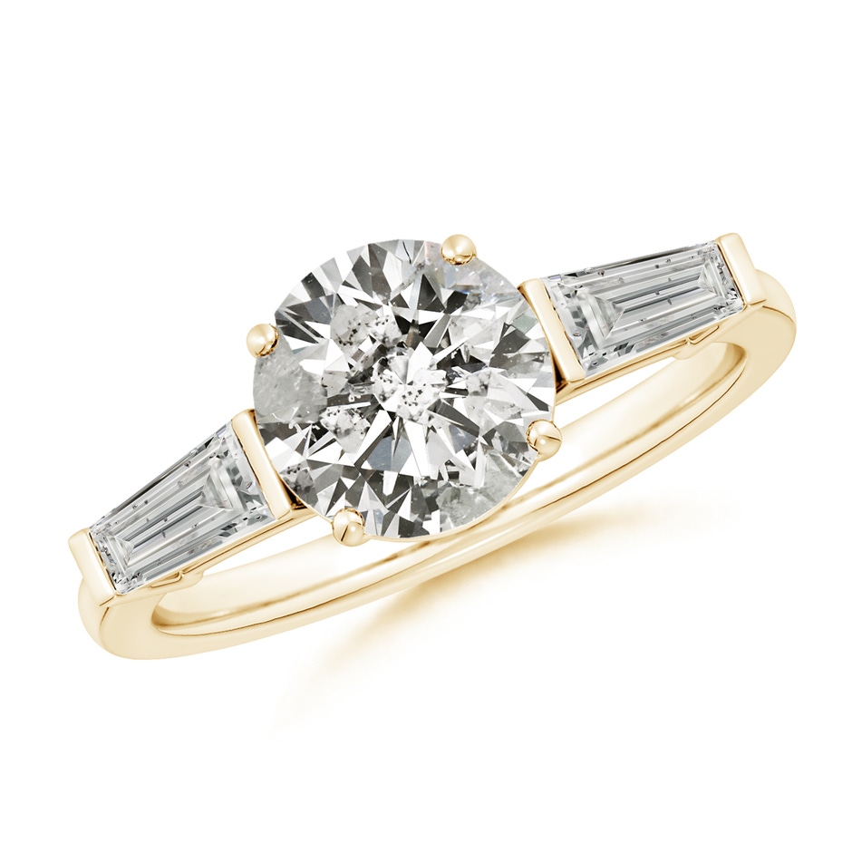 8mm KI3 Round and Tapered Baguette Diamond Side Stone Engagement Ring in Yellow Gold 