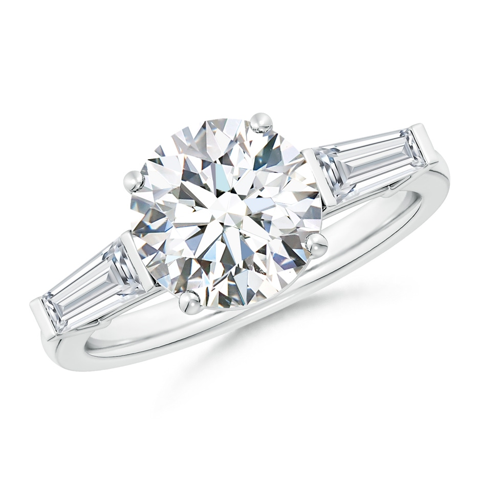 9.2mm GVS2 Round and Tapered Baguette Diamond Side Stone Engagement Ring in P950 Platinum 