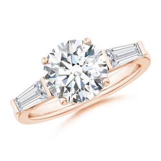 9.2mm GVS2 Round and Tapered Baguette Diamond Side Stone Engagement Ring in Rose Gold