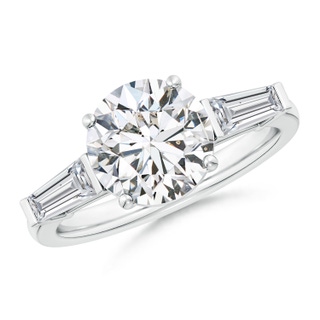 9.2mm HSI2 Round and Tapered Baguette Diamond Side Stone Engagement Ring in P950 Platinum