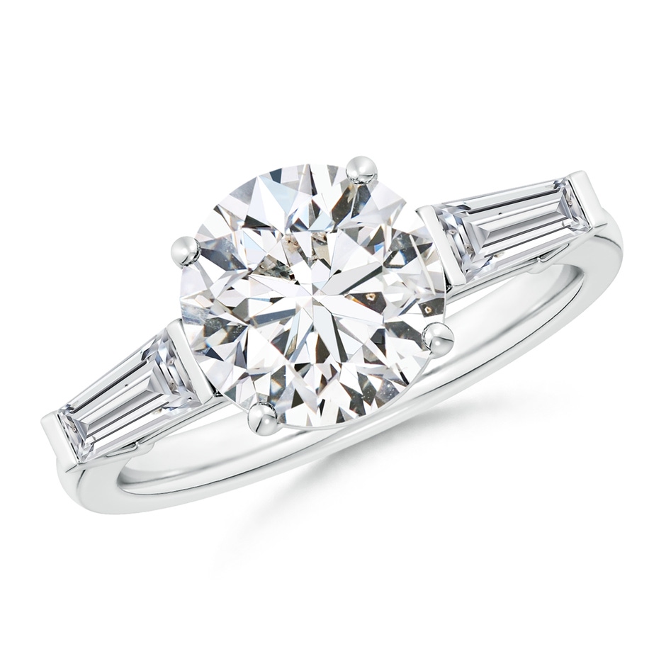 9.2mm HSI2 Round and Tapered Baguette Diamond Side Stone Engagement Ring in P950 Platinum 