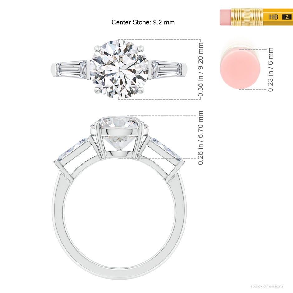 9.2mm HSI2 Round and Tapered Baguette Diamond Side Stone Engagement Ring in P950 Platinum ruler