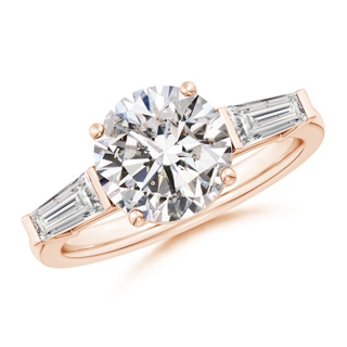 9.2mm IJI1I2 Round and Tapered Baguette Diamond Side Stone Engagement Ring in Rose Gold