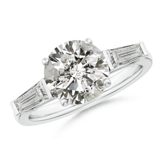 9.2mm KI3 Round and Tapered Baguette Diamond Side Stone Engagement Ring in P950 Platinum