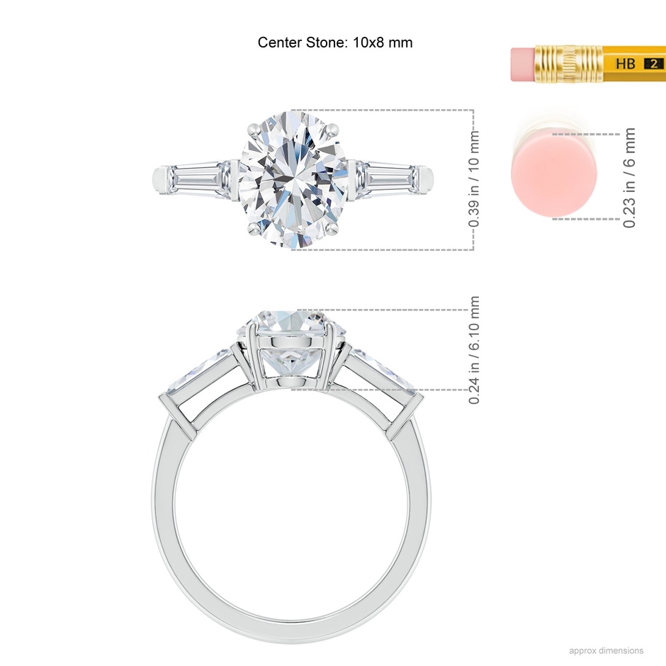 10x8mm GVS2 Oval and Tapered Baguette Diamond Side Stone Engagement Ring in White Gold ruler