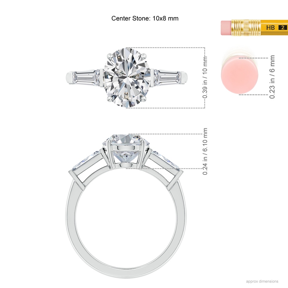 10x8mm HSI2 Oval and Tapered Baguette Diamond Side Stone Engagement Ring in P950 Platinum ruler