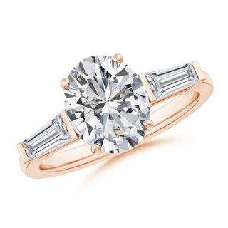 10x8mm HSI2 Oval and Tapered Baguette Diamond Side Stone Engagement Ring in Rose Gold