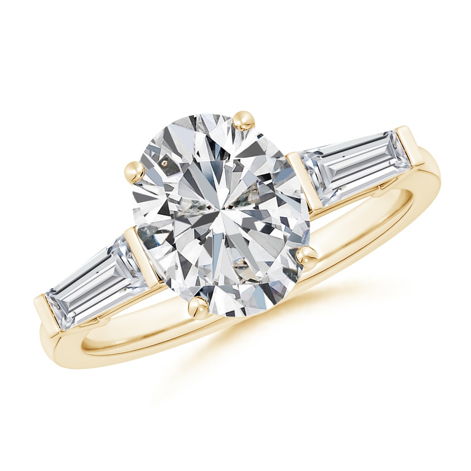 10x8mm HSI2 Oval and Tapered Baguette Diamond Side Stone Engagement Ring in Yellow Gold 