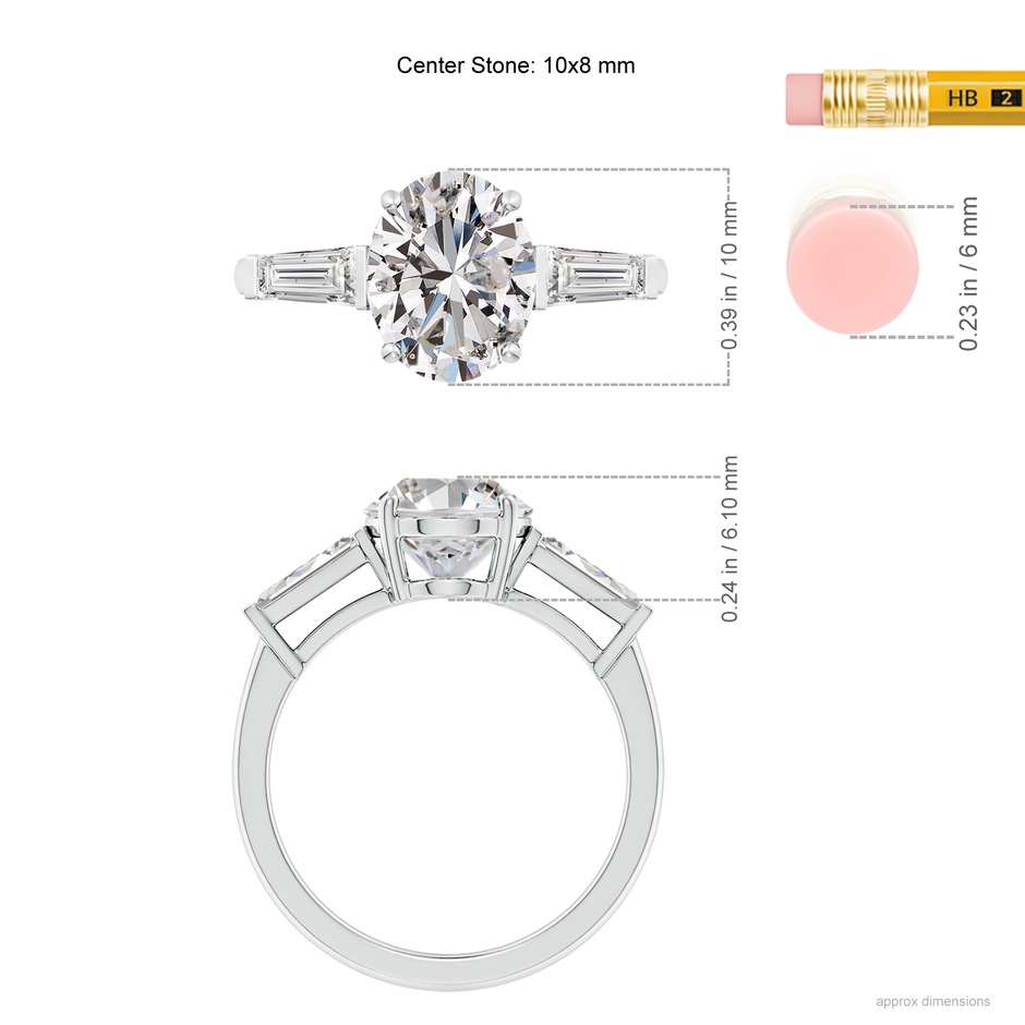 10x8mm IJI1I2 Oval and Tapered Baguette Diamond Side Stone Engagement Ring in P950 Platinum ruler