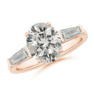 10x8mm KI3 Oval and Tapered Baguette Diamond Side Stone Engagement Ring in 10K Rose Gold