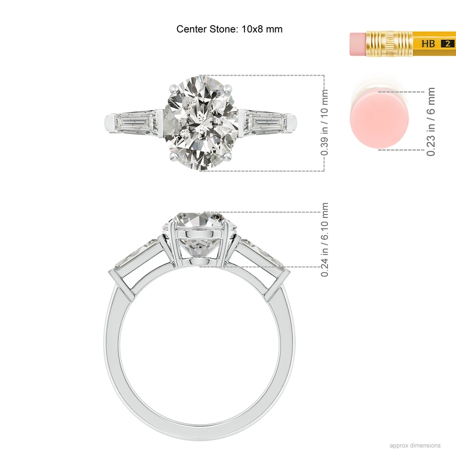 10x8mm KI3 Oval and Tapered Baguette Diamond Side Stone Engagement Ring in P950 Platinum ruler