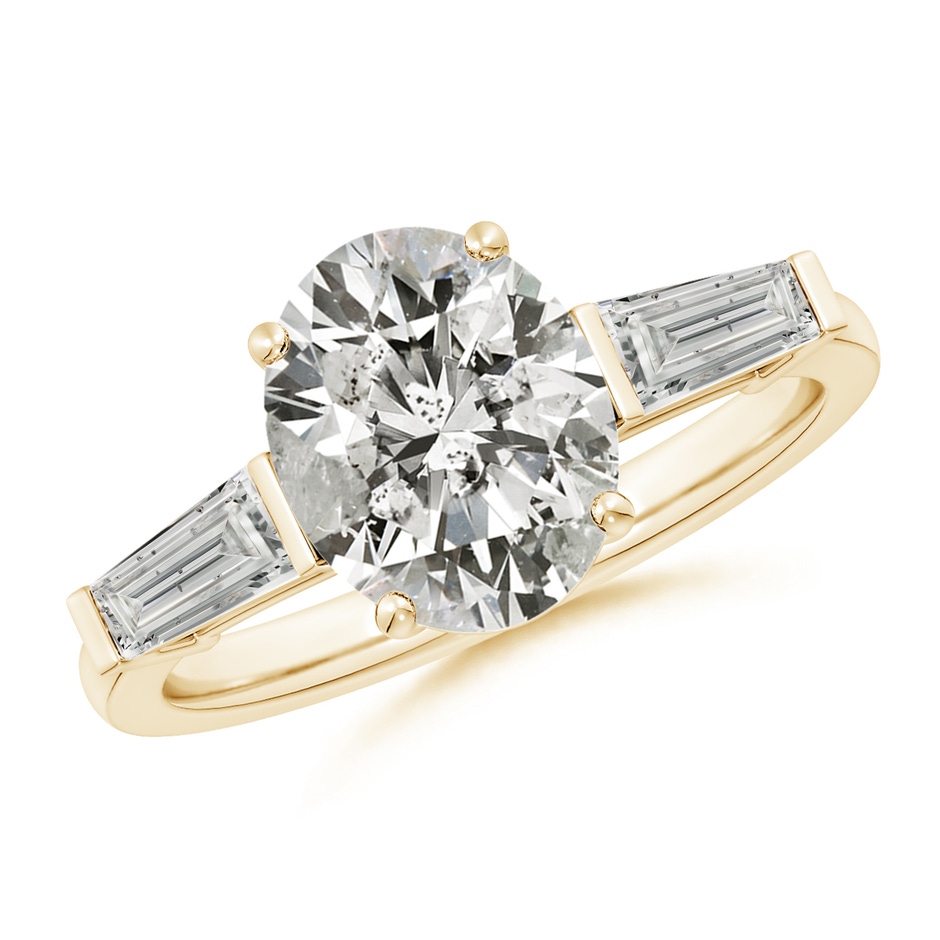 10x8mm KI3 Oval and Tapered Baguette Diamond Side Stone Engagement Ring in Yellow Gold 